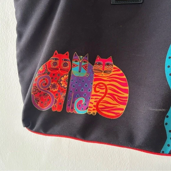 Laurel Burch Colorful Cats Artsy Canvas Shoulder Bag Tote Purse - Picture 3 of 7
